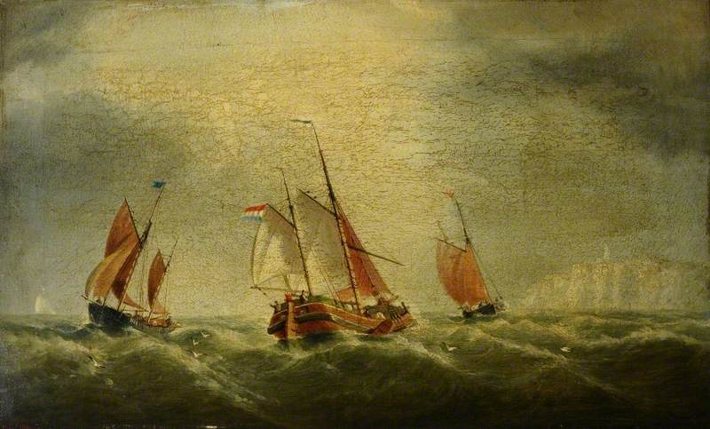 Wikioo.org - The Encyclopedia of Fine Arts - Painting, Artwork by William Daniel Penny - Dutch Herring Buss and Hull Fishing Smacks off Flamborough, East Riding of Yorkshire