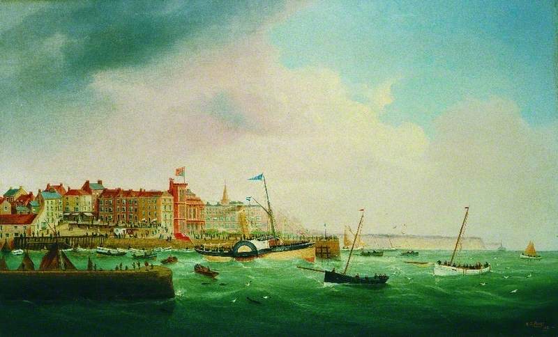 Wikioo.org - The Encyclopedia of Fine Arts - Painting, Artwork by William Daniel Penny - The Steam Paddle Tug 'May' Pulling out of Bridlington Harbour, East Riding of Yorkshire