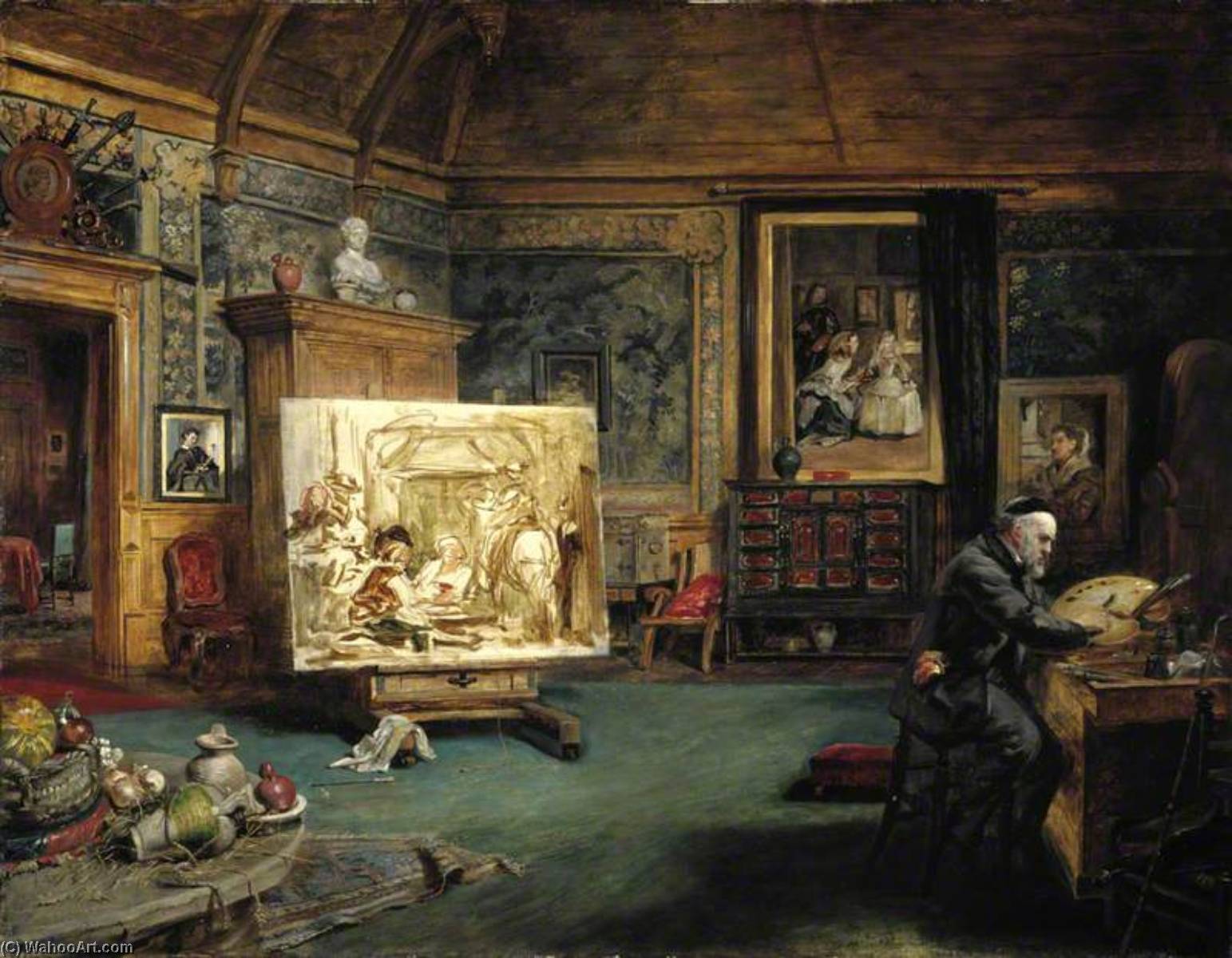 Wikioo.org - The Encyclopedia of Fine Arts - Painting, Artwork by John Ballantyne - John Phillip (1817–1867), Artist, in his Studio