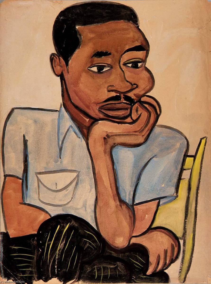 Wikioo.org - The Encyclopedia of Fine Arts - Painting, Artwork by William Henry Johnson - Man in a Blue Shirt Harry