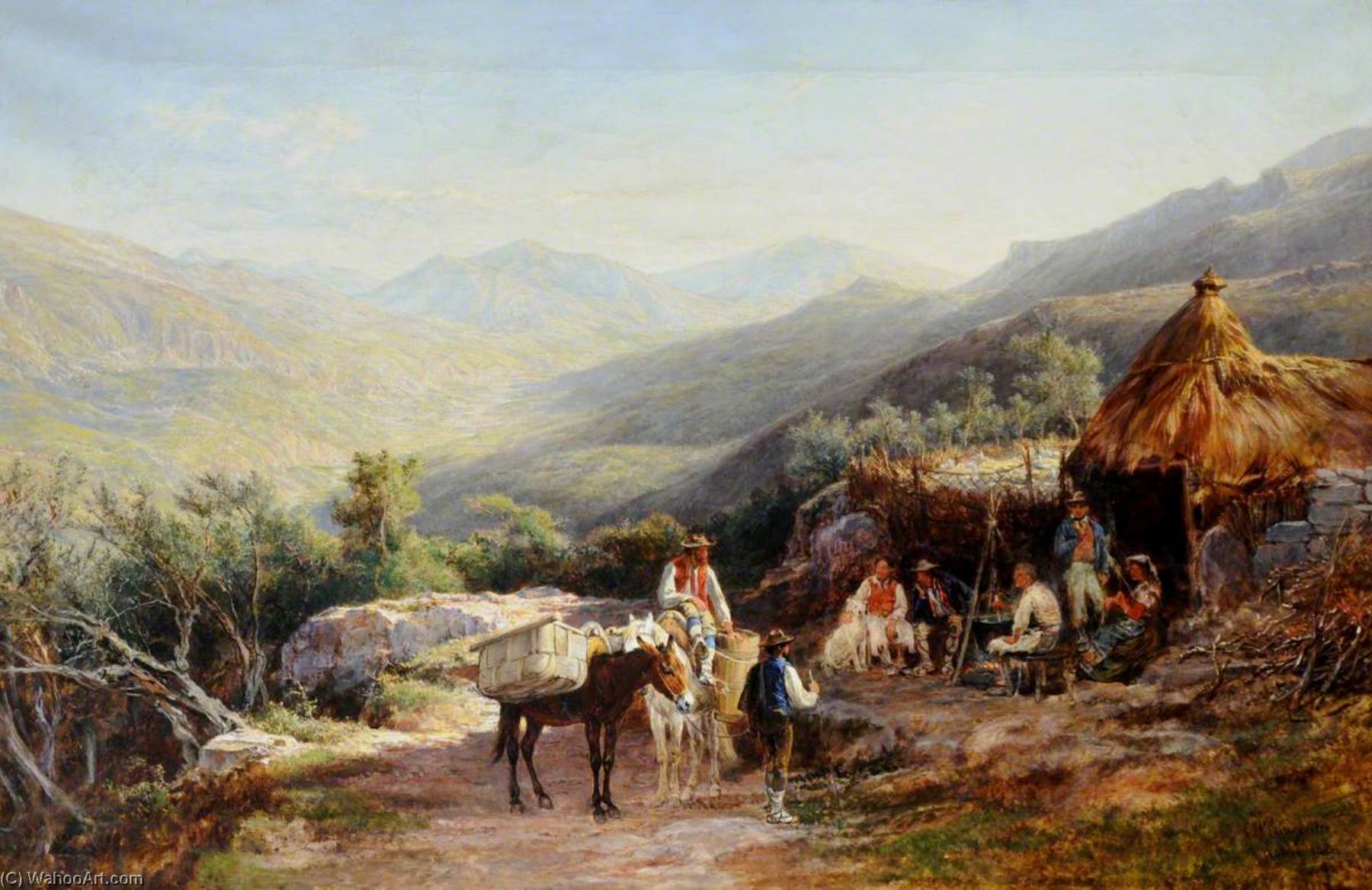 Wikioo.org - The Encyclopedia of Fine Arts - Painting, Artwork by Charles Poingdestre - Encampment Scene with Mules and Muleteers in the Tyrol