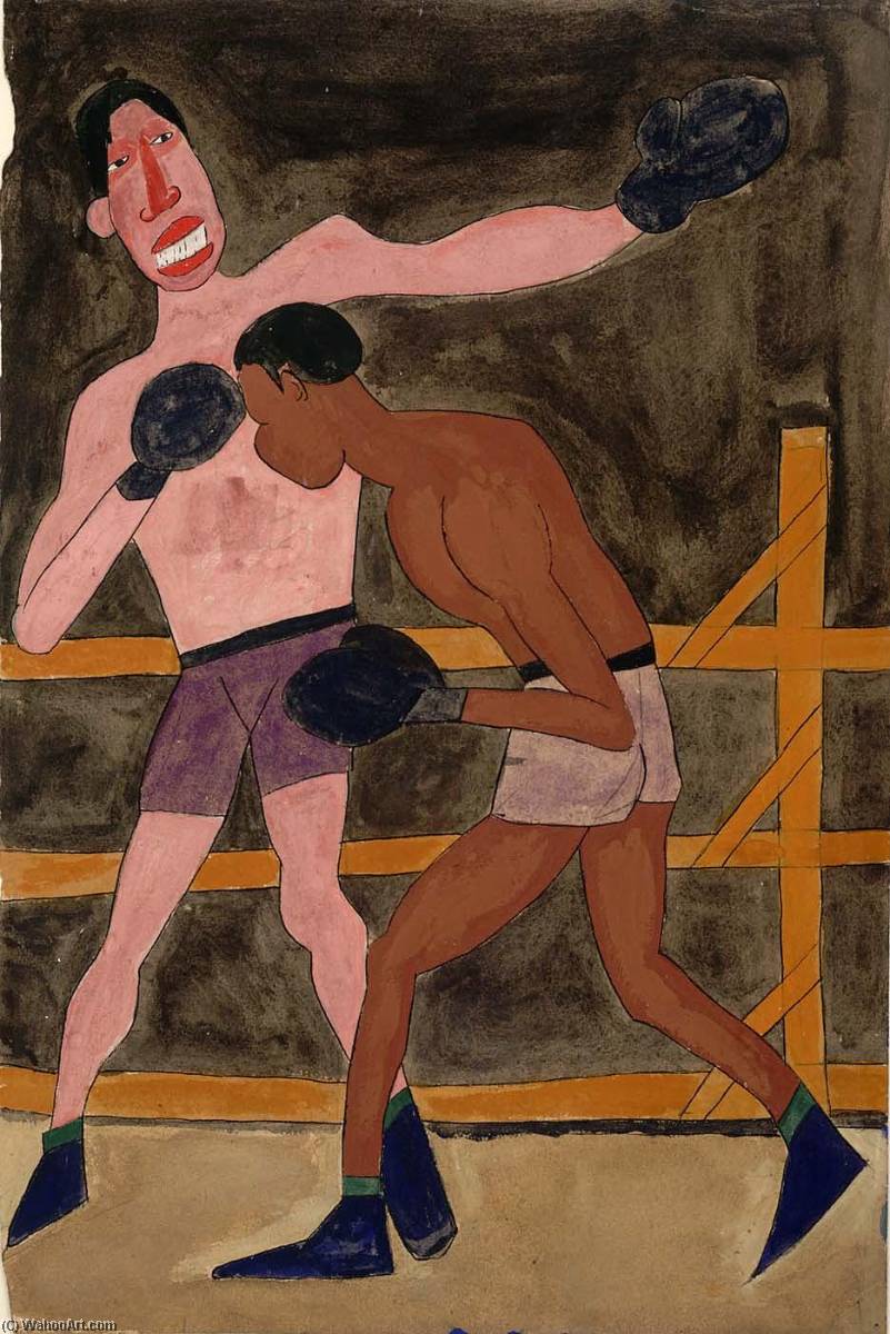 Wikioo.org - The Encyclopedia of Fine Arts - Painting, Artwork by William Henry Johnson - Joe Louis and Unidentified Boxer