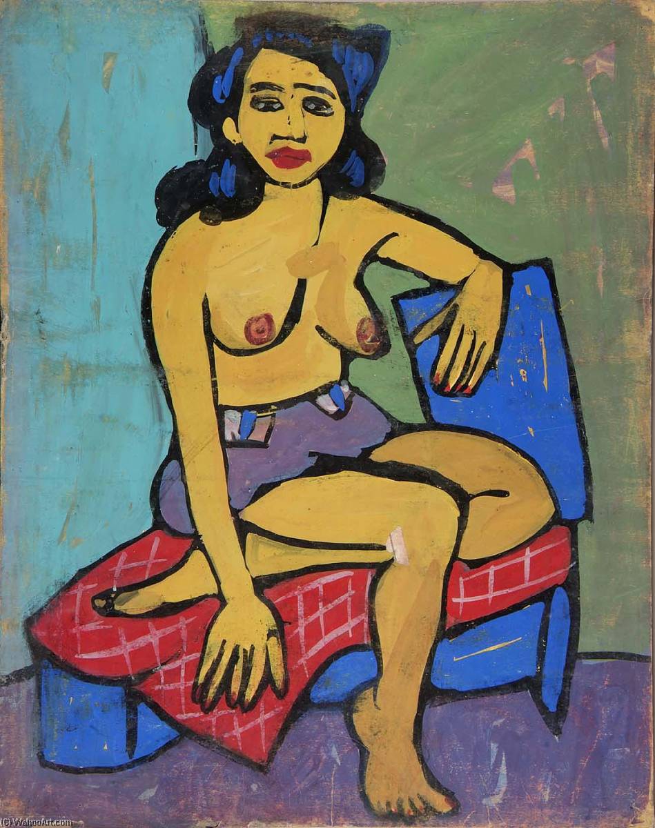 Wikioo.org – La Enciclopedia de las Bellas Artes - Pintura, Obras de arte de William Henry Johnson - semi desnuda sentada  mujer