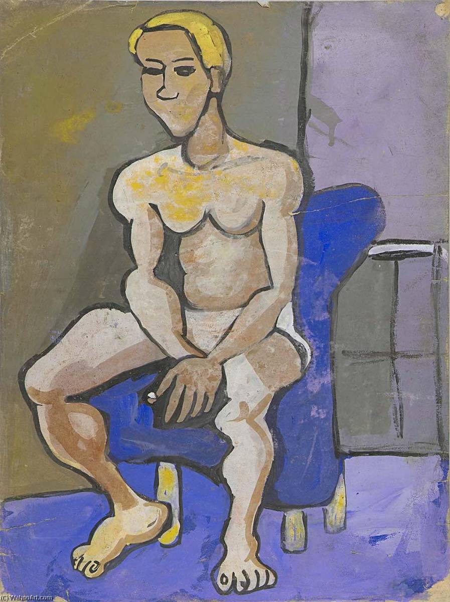 Wikioo.org – La Enciclopedia de las Bellas Artes - Pintura, Obras de arte de William Henry Johnson - Sentada masculina modelo  enestado  rubio  pelo