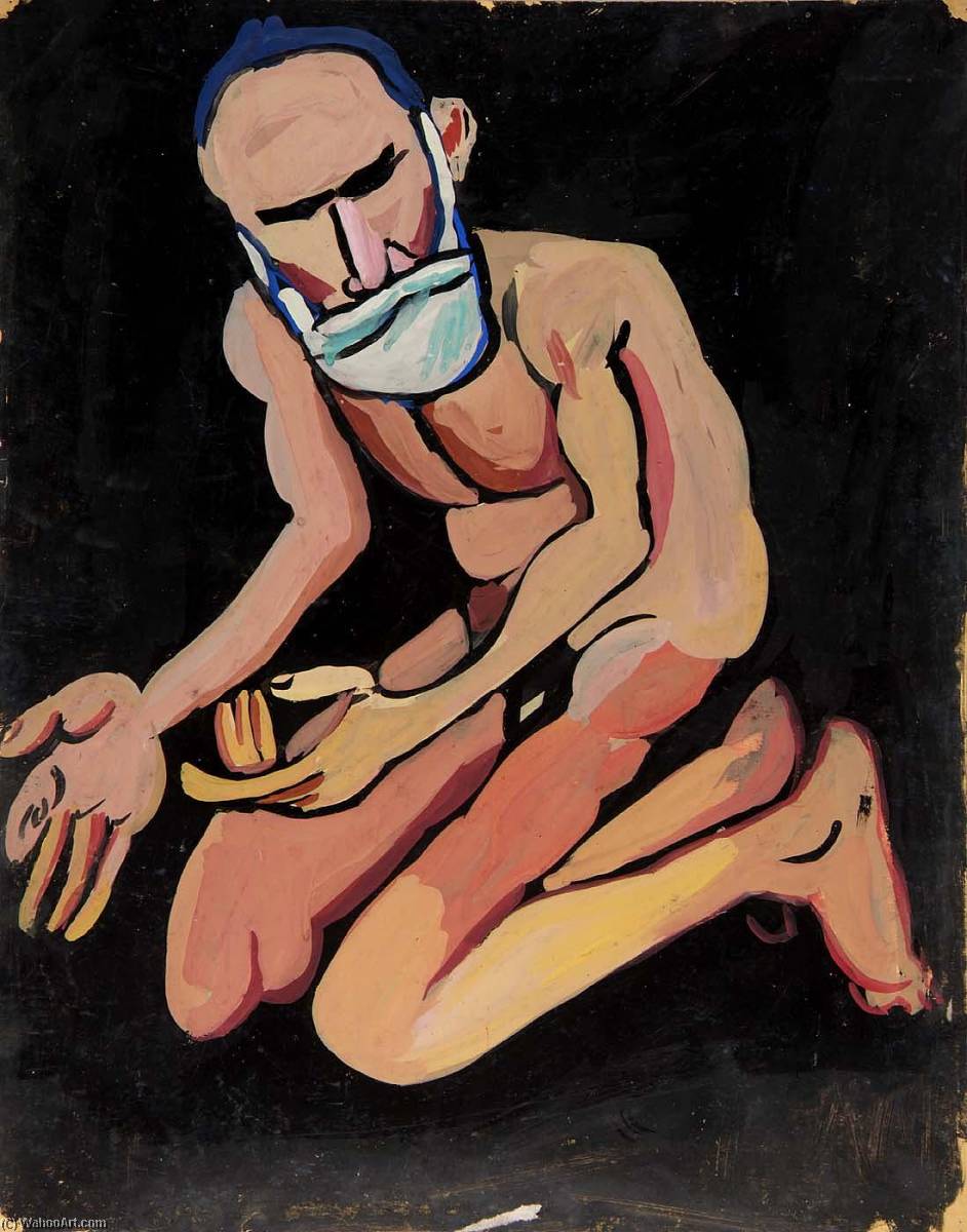 Wikioo.org - The Encyclopedia of Fine Arts - Painting, Artwork by William Henry Johnson - Bearded Kneeling Male Nude