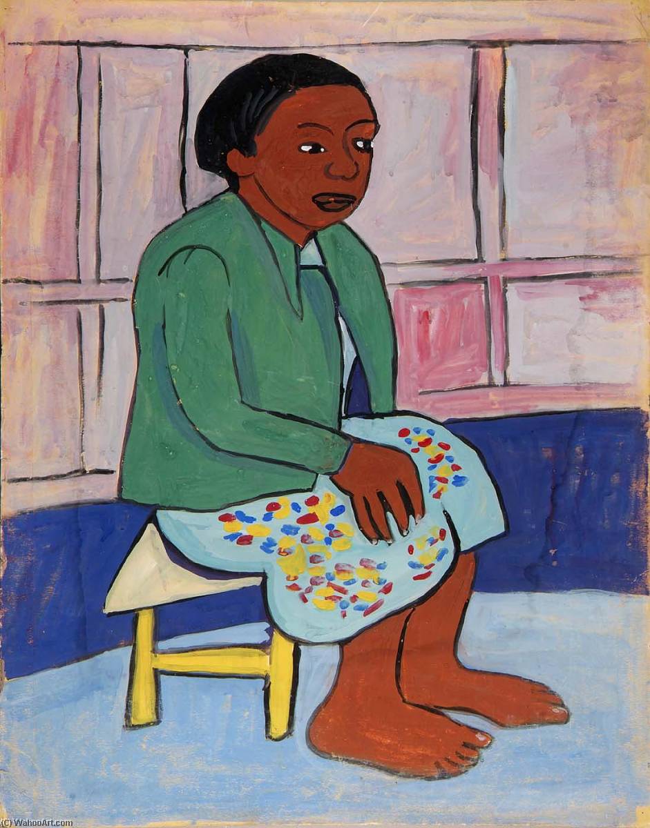 Wikioo.org - The Encyclopedia of Fine Arts - Painting, Artwork by William Henry Johnson - Barefoot Seated Woman in Green Jacket