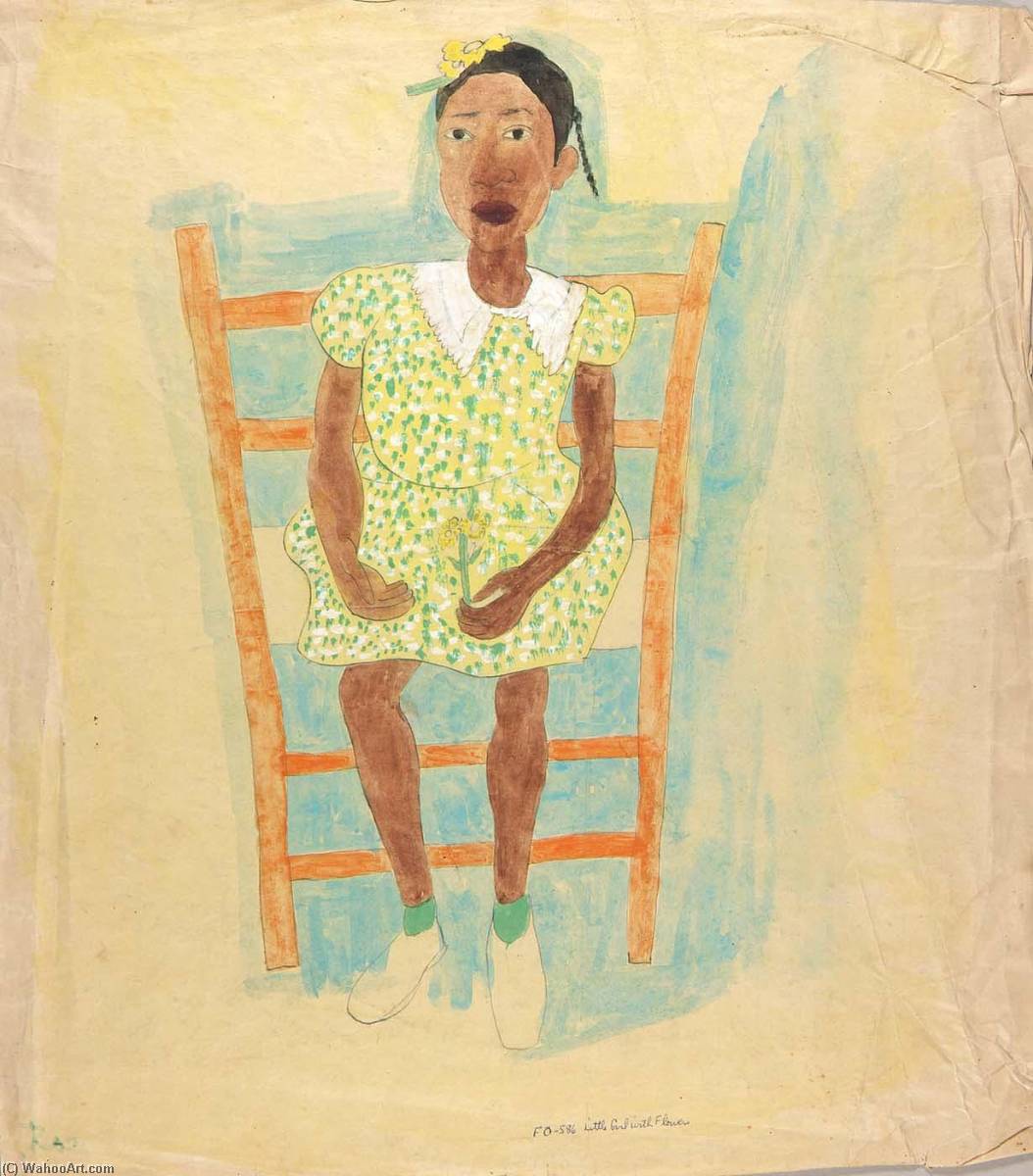 Wikioo.org - The Encyclopedia of Fine Arts - Painting, Artwork by William Henry Johnson - Little Girl with Flowers