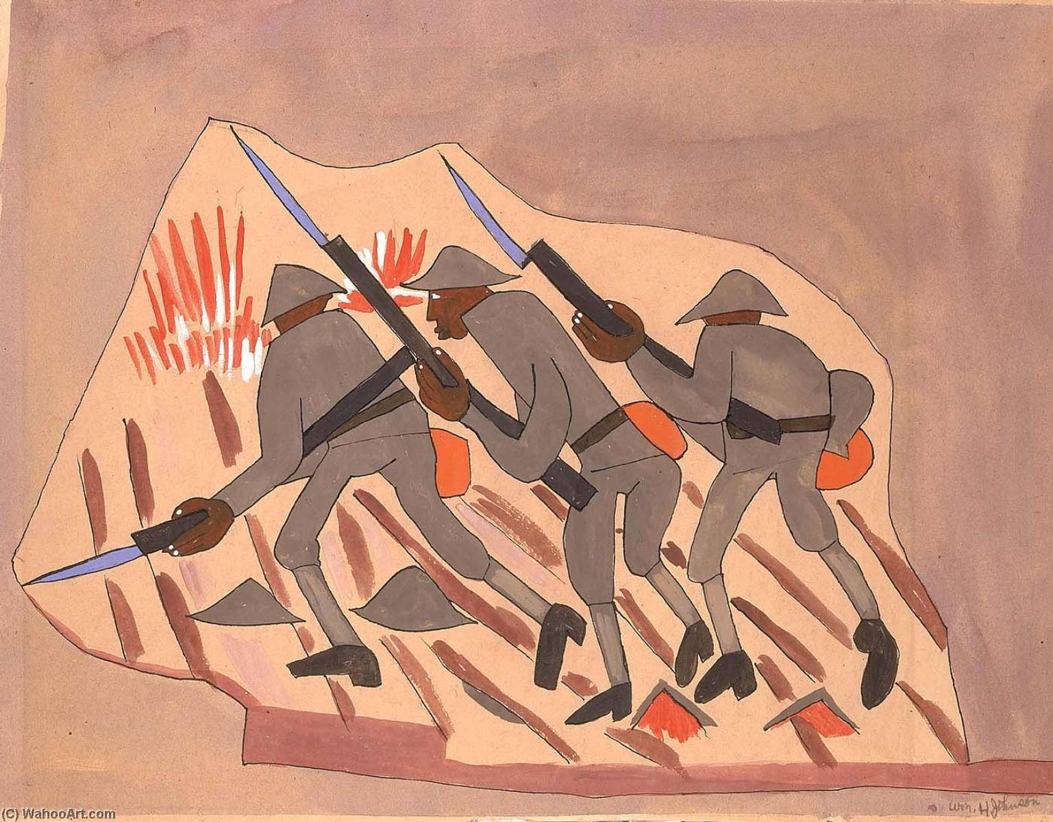 Wikioo.org - สารานุกรมวิจิตรศิลป์ - จิตรกรรม William Henry Johnson - War Scene Three Soldiers with Bayonnets