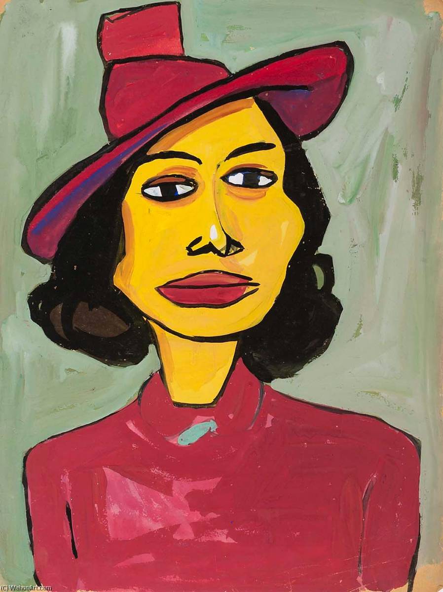 Wikioo.org - The Encyclopedia of Fine Arts - Painting, Artwork by William Henry Johnson - Woman in a Red Hat