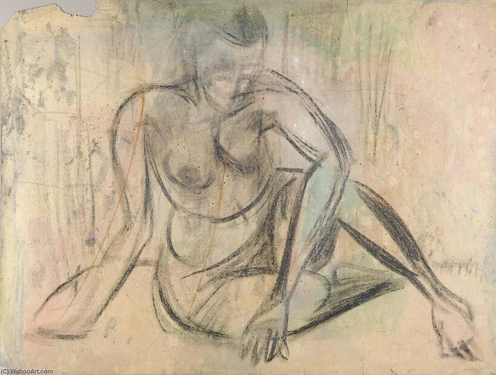 Wikioo.org - สารานุกรมวิจิตรศิลป์ - จิตรกรรม William Henry Johnson - Female Nude Leaning on Right Arm