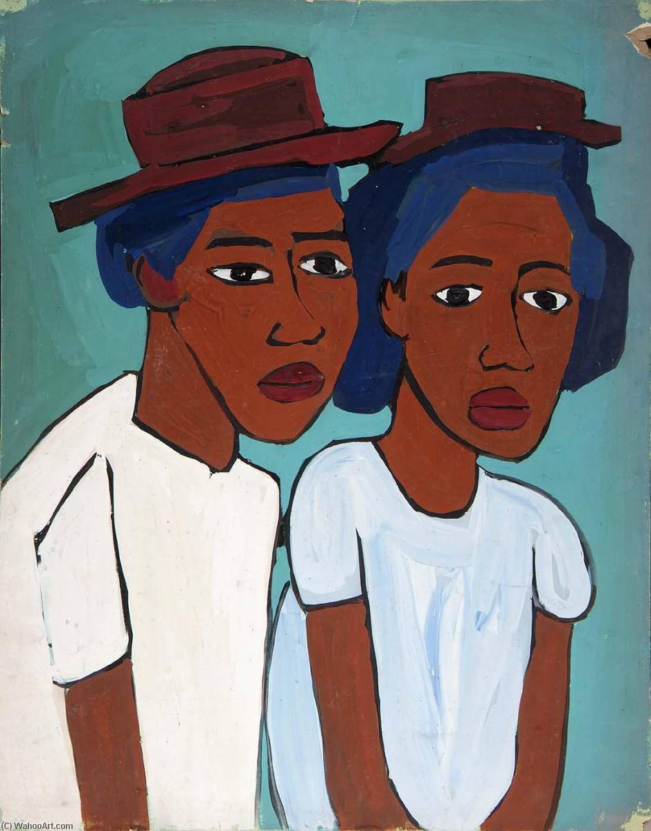 Wikioo.org - The Encyclopedia of Fine Arts - Painting, Artwork by William Henry Johnson - Two Women with Hats