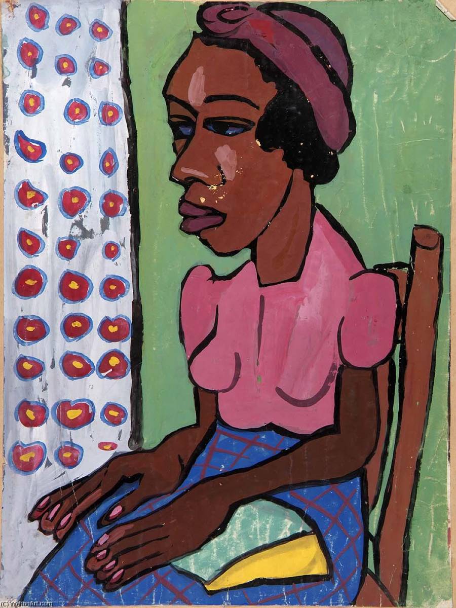 WikiOO.org - Encyclopedia of Fine Arts - Lukisan, Artwork William Henry Johnson - Seated Woman in Pink Blouse