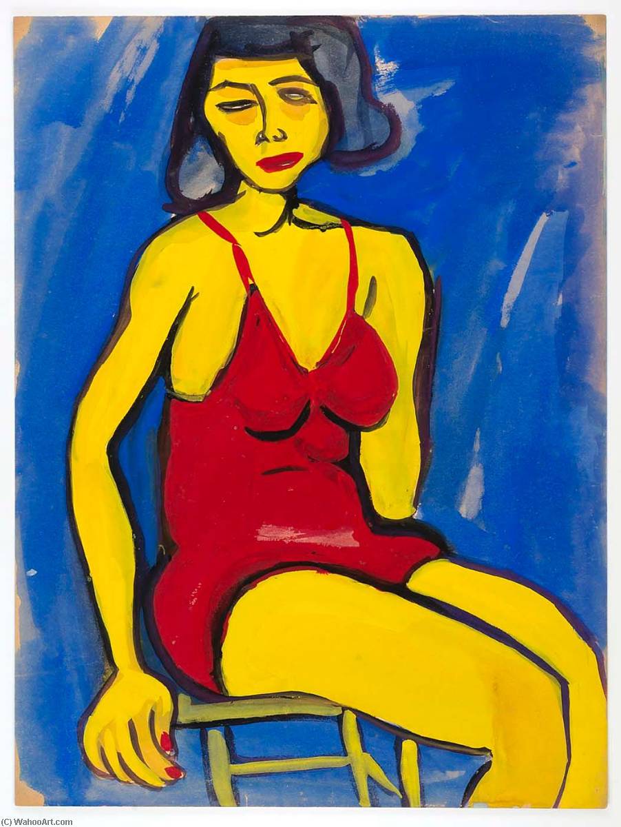 Wikioo.org - The Encyclopedia of Fine Arts - Painting, Artwork by William Henry Johnson - Seated Woman in Red Bathing Suit