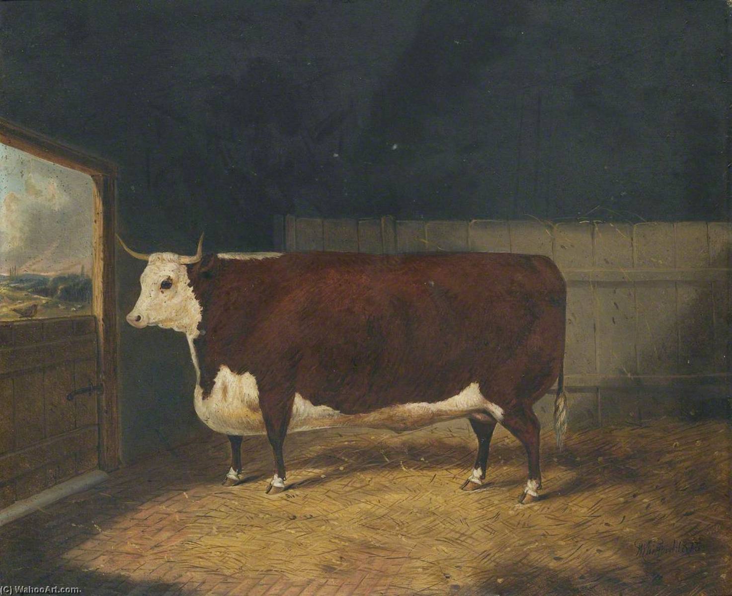 Wikioo.org - The Encyclopedia of Fine Arts - Painting, Artwork by Richard Whitford - A Prize Cow in a Barn
