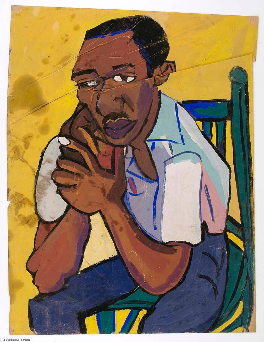 Wikioo.org - The Encyclopedia of Fine Arts - Painting, Artwork by William Henry Johnson - Seated Man in Green Chair