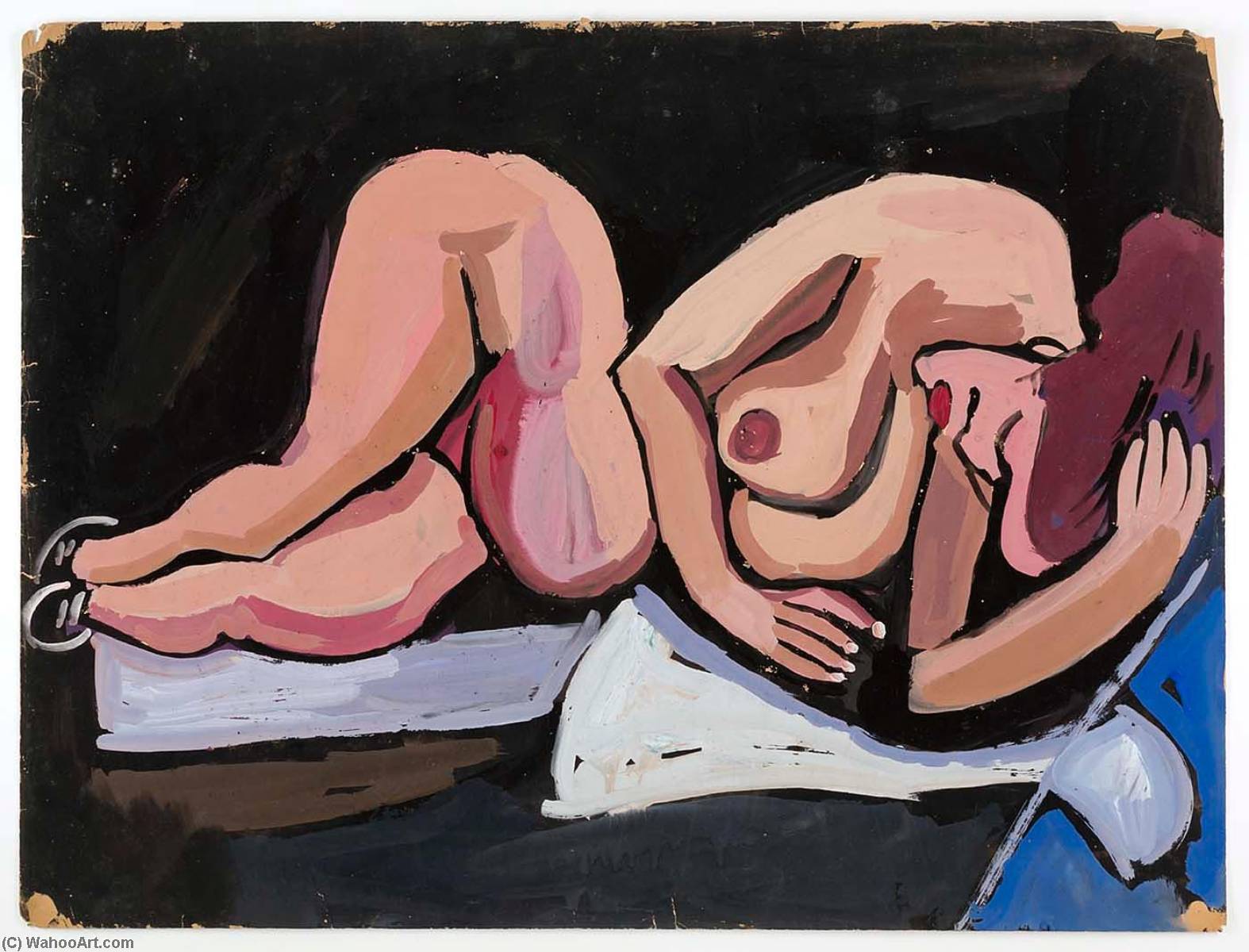 Wikioo.org – La Enciclopedia de las Bellas Artes - Pintura, Obras de arte de William Henry Johnson - desnudo femenino acostado  en  lado
