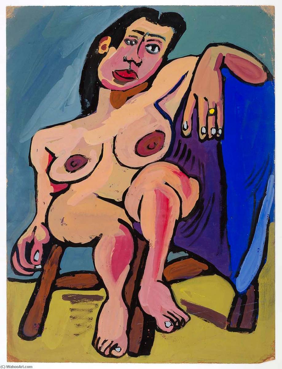 Wikioo.org - The Encyclopedia of Fine Arts - Painting, Artwork by William Henry Johnson - Seated Female Nude on Brown Chair