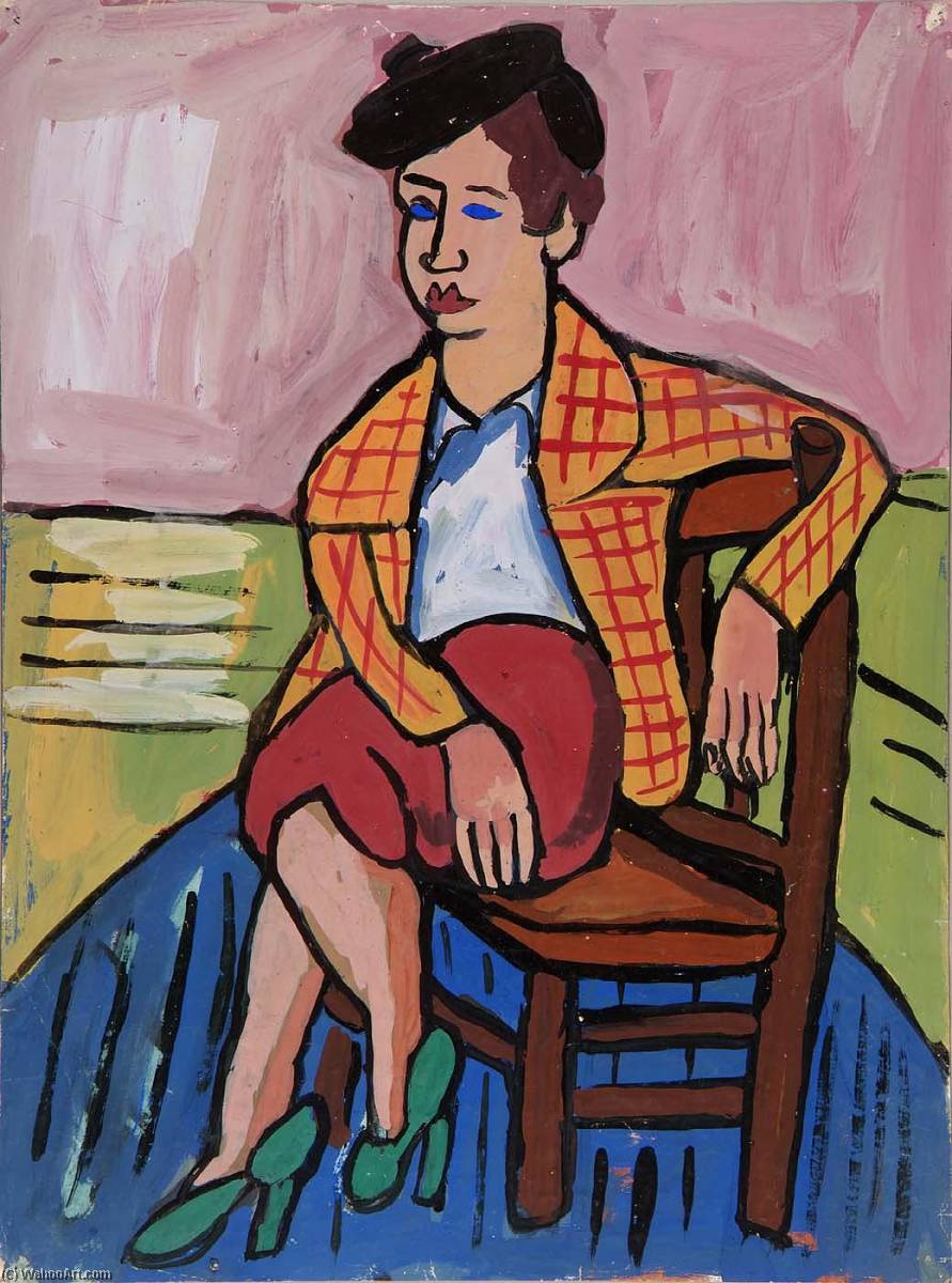 WikiOO.org - Encyclopedia of Fine Arts - Lukisan, Artwork William Henry Johnson - Seated Woman in Plaid Jacket