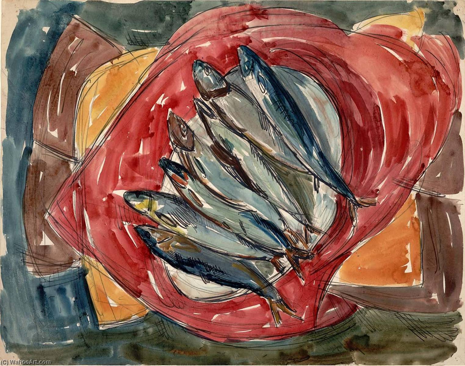 Wikioo.org - The Encyclopedia of Fine Arts - Painting, Artwork by William Henry Johnson - Still Life with Seven Fish