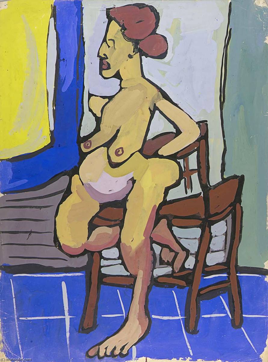 Wikioo.org - The Encyclopedia of Fine Arts - Painting, Artwork by William Henry Johnson - Standing Female Nude with Chair