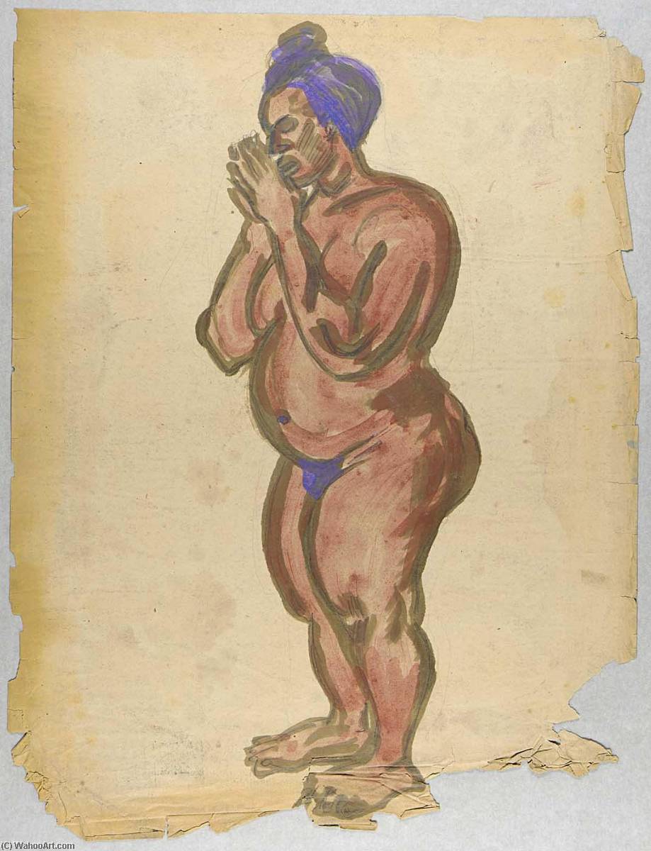 Wikioo.org - The Encyclopedia of Fine Arts - Painting, Artwork by William Henry Johnson - Standing Female Nude In Side View
