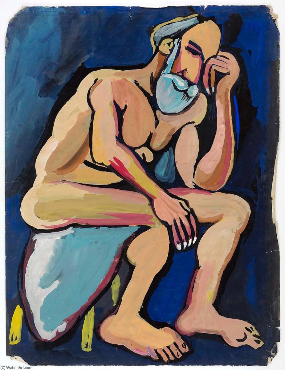 WikiOO.org - Enciclopedia of Fine Arts - Pictura, lucrări de artă William Henry Johnson - Male Nude in Thinker Pose