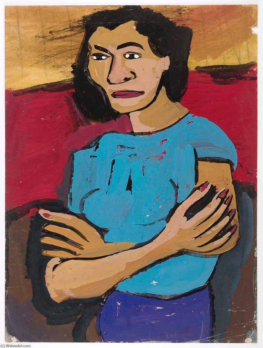 WikiOO.org - Encyclopedia of Fine Arts - Malba, Artwork William Henry Johnson - Woman in Blue Blouse and Purple Skirt