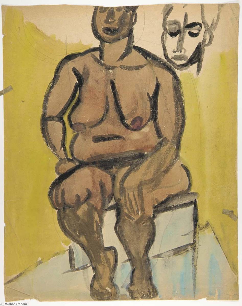WikiOO.org - Encyclopedia of Fine Arts - Lukisan, Artwork William Henry Johnson - Female Nude Seated
