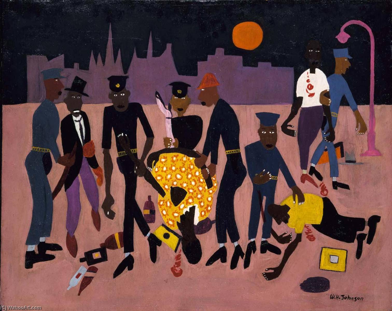 Wikioo.org - The Encyclopedia of Fine Arts - Painting, Artwork by William Henry Johnson - Moon over Harlem