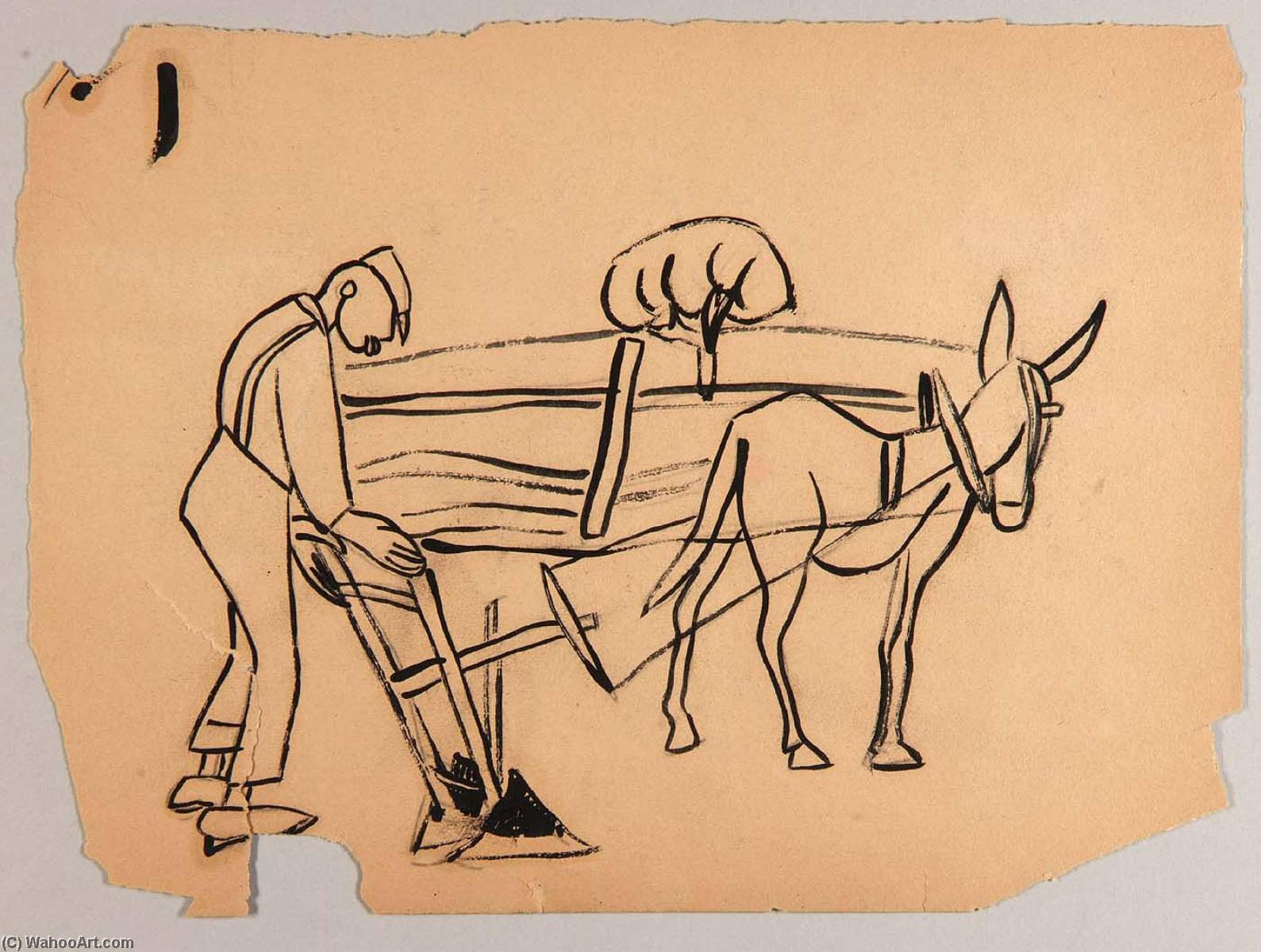 WikiOO.org - Encyclopedia of Fine Arts - Lukisan, Artwork William Henry Johnson - Farm Sketch Plowing