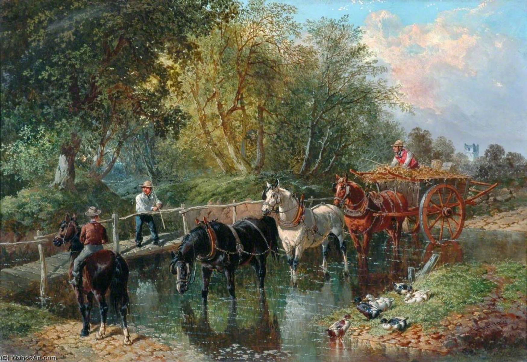Wikioo.org - The Encyclopedia of Fine Arts - Painting, Artwork by John Frederick Herring Ii - Crossing the Stream