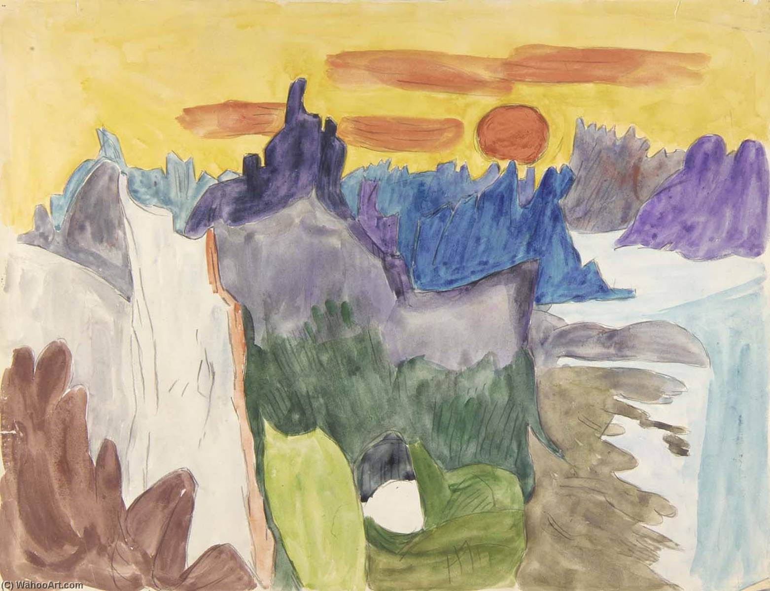 Wikioo.org - สารานุกรมวิจิตรศิลป์ - จิตรกรรม William Henry Johnson - Lofoten, Norway Midnight Sun