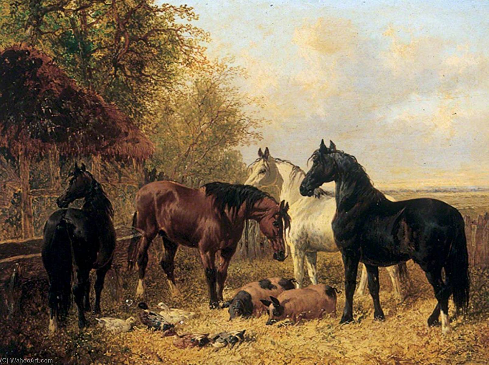 Wikioo.org - The Encyclopedia of Fine Arts - Painting, Artwork by John Frederick Herring Ii - Horses and Pigs