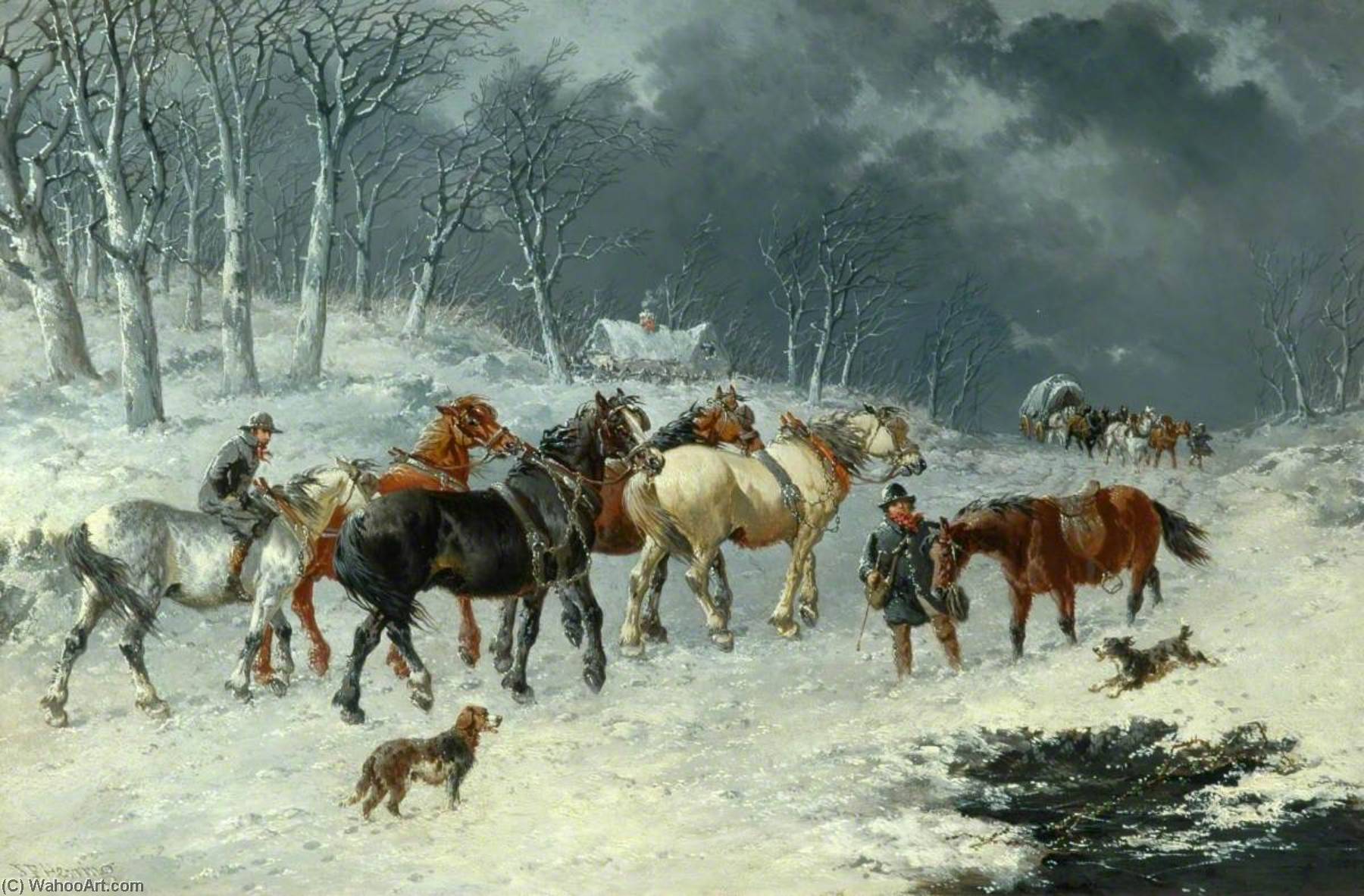Wikioo.org - The Encyclopedia of Fine Arts - Painting, Artwork by John Frederick Herring Ii - Horses in the Snow