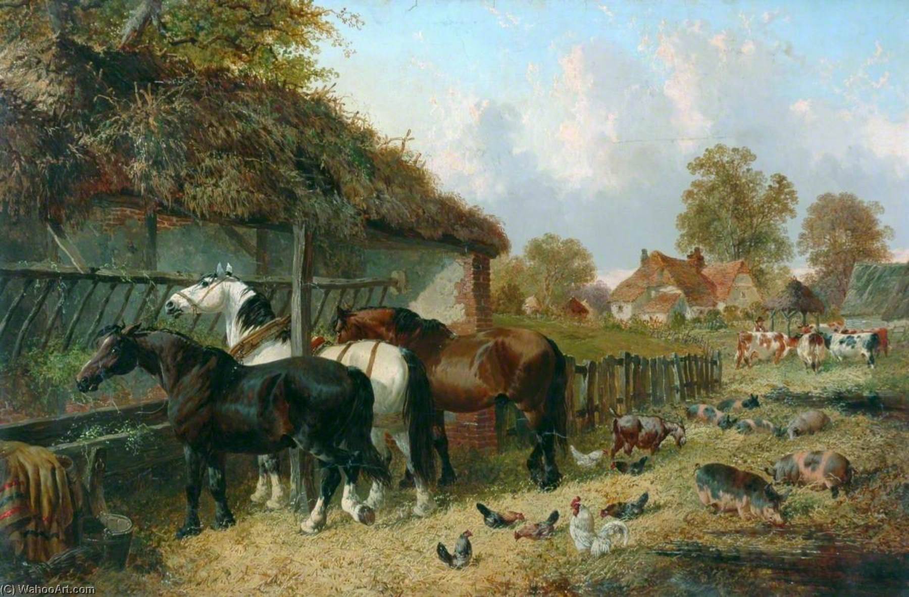 Wikioo.org - The Encyclopedia of Fine Arts - Painting, Artwork by John Frederick Herring Ii - Horses at the Manger