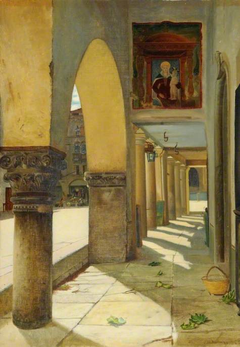 Wikioo.org - The Encyclopedia of Fine Arts - Painting, Artwork by John Wharlton Bunney - Colonnaded Street Scene, Serravalle, Italy