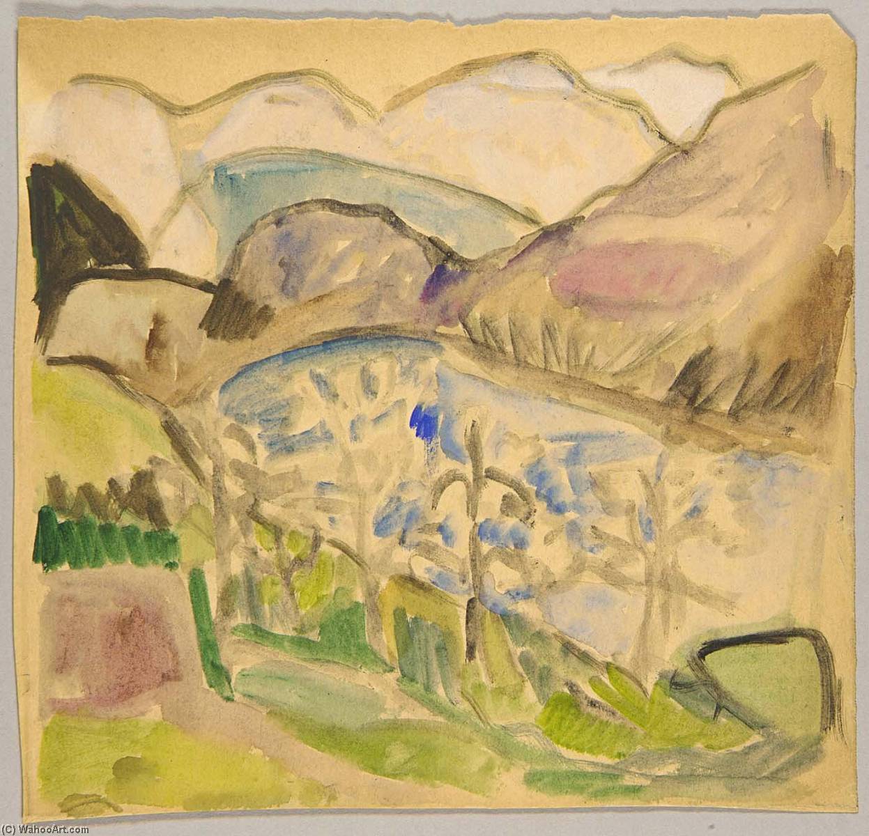 Wikioo.org - The Encyclopedia of Fine Arts - Painting, Artwork by William Henry Johnson - Trees, Fjord and Mountains, Norway