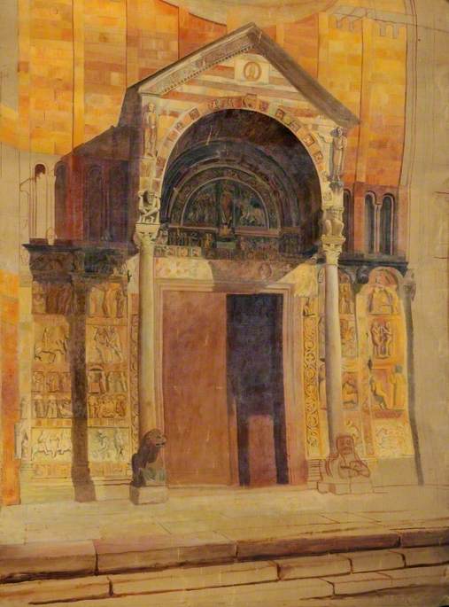 Wikioo.org - The Encyclopedia of Fine Arts - Painting, Artwork by John Wharlton Bunney - Exterior of a Church, Ravenna, Italy