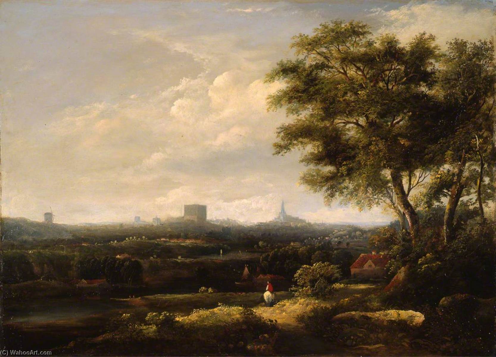 Wikioo.org - The Encyclopedia of Fine Arts - Painting, Artwork by William Henry Crome - Landscape with Norwich Castle and Cathedral in the Distance
