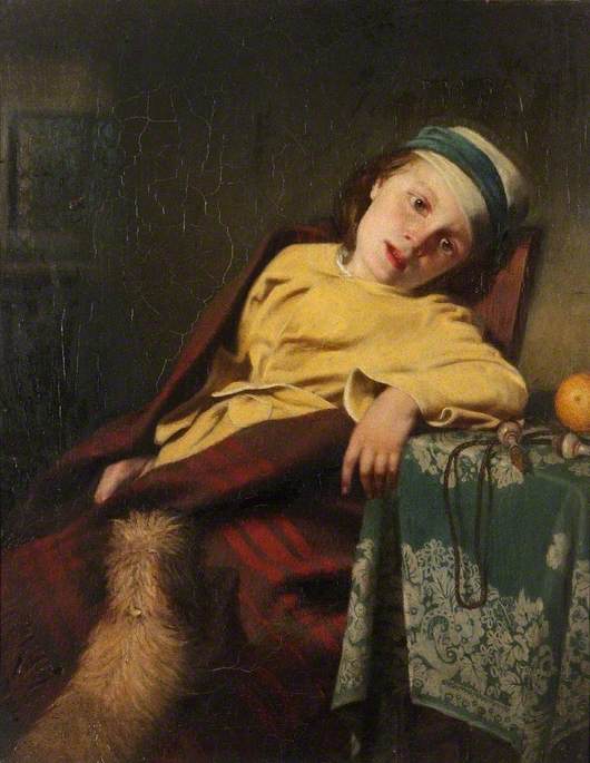 Wikioo.org - The Encyclopedia of Fine Arts - Painting, Artwork by Malcolm Stewart - Sick Child with a Dog