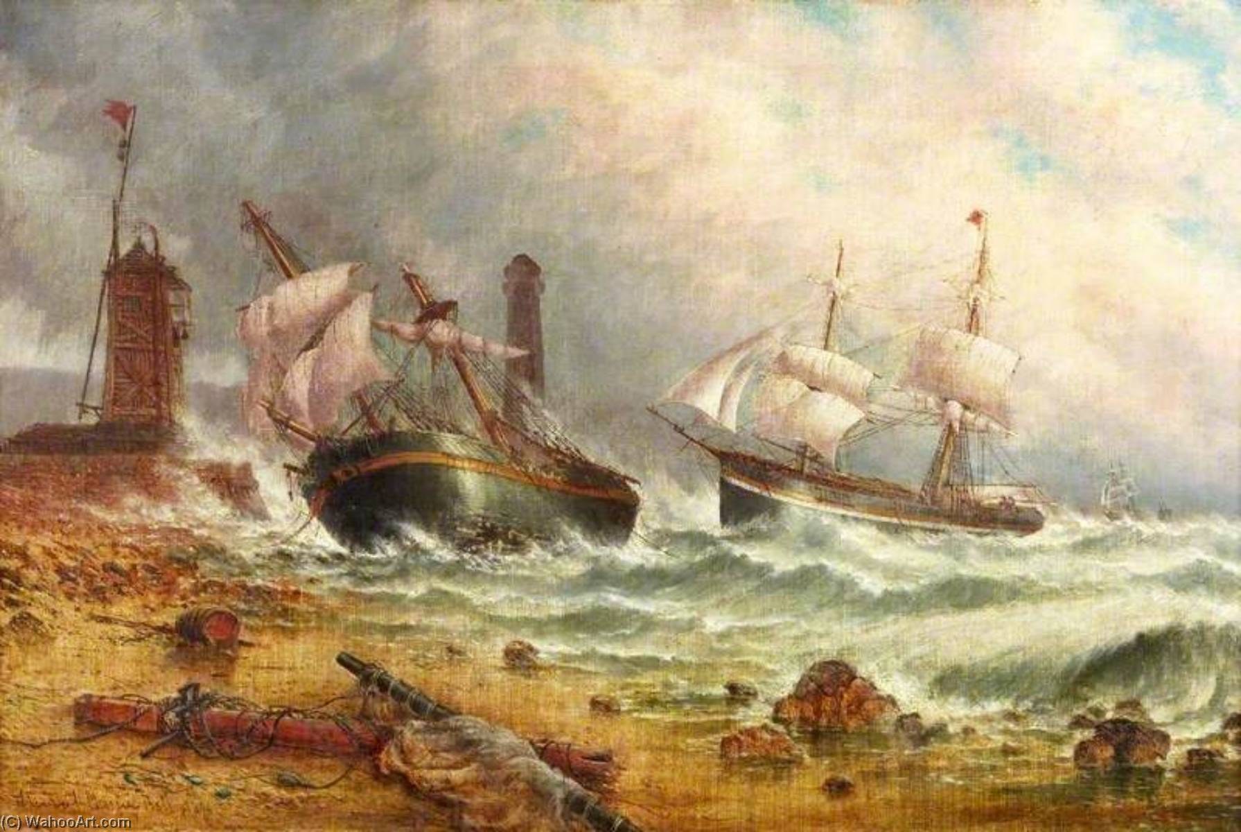 Wikioo.org - The Encyclopedia of Fine Arts - Painting, Artwork by Stuart Henry Bell - Wreck in Sunderland Harbour (as it appeared about 1850)