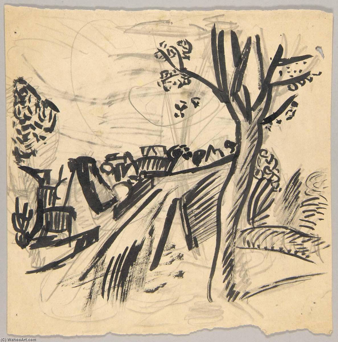 Wikioo.org – L'Enciclopedia delle Belle Arti - Pittura, Opere di William Henry Johnson - danese via  con  case  e le  albero