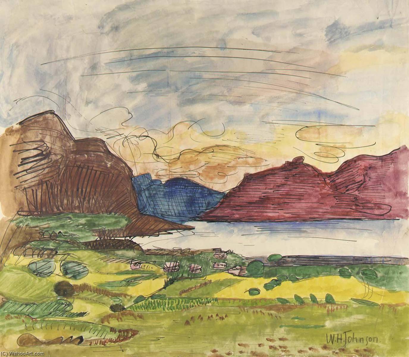 Wikioo.org – L'Enciclopedia delle Belle Arti - Pittura, Opere di William Henry Johnson - Volda Fiordo , Norvegia