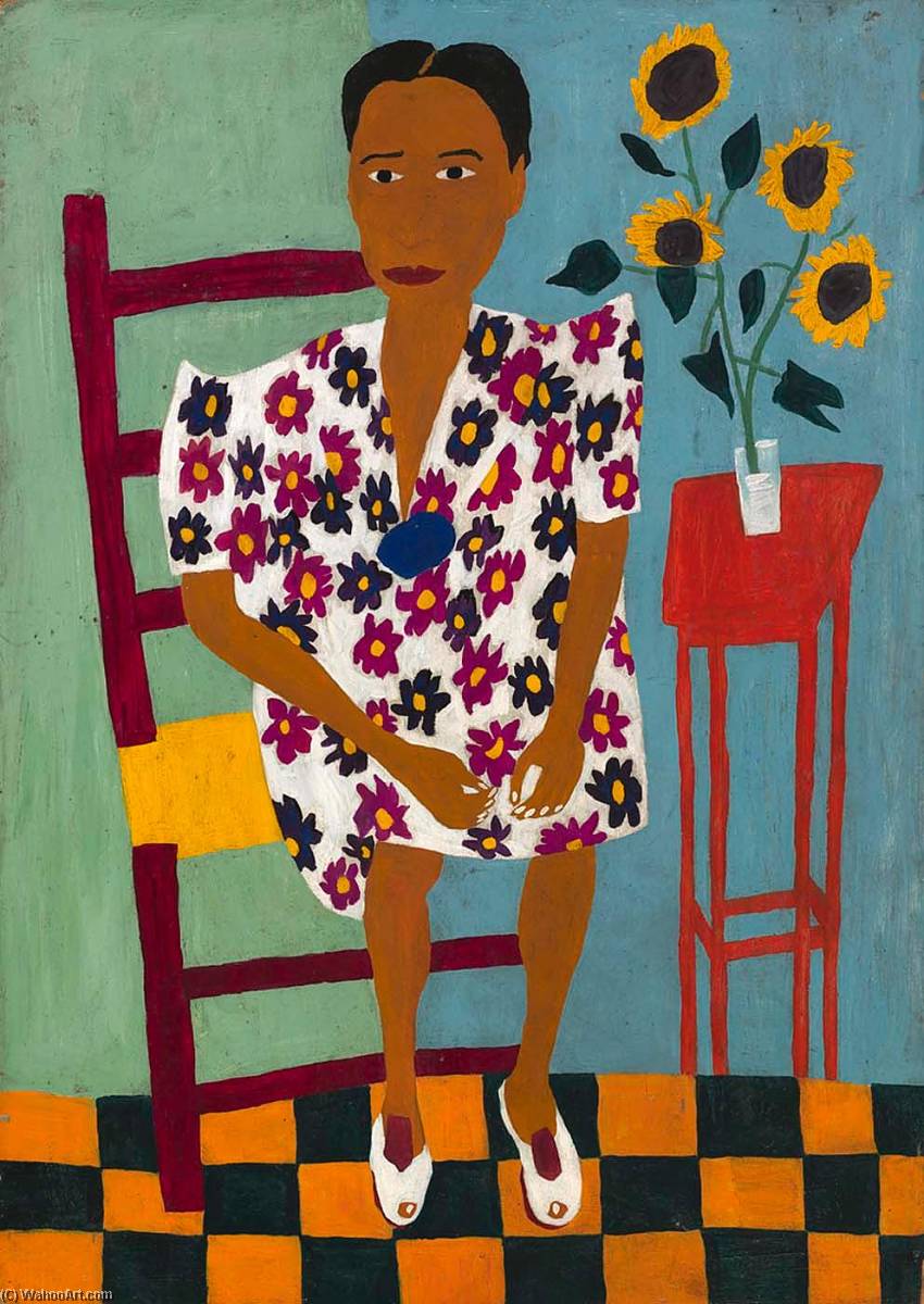Wikioo.org - The Encyclopedia of Fine Arts - Painting, Artwork by William Henry Johnson - Portrait with Sunflowers
