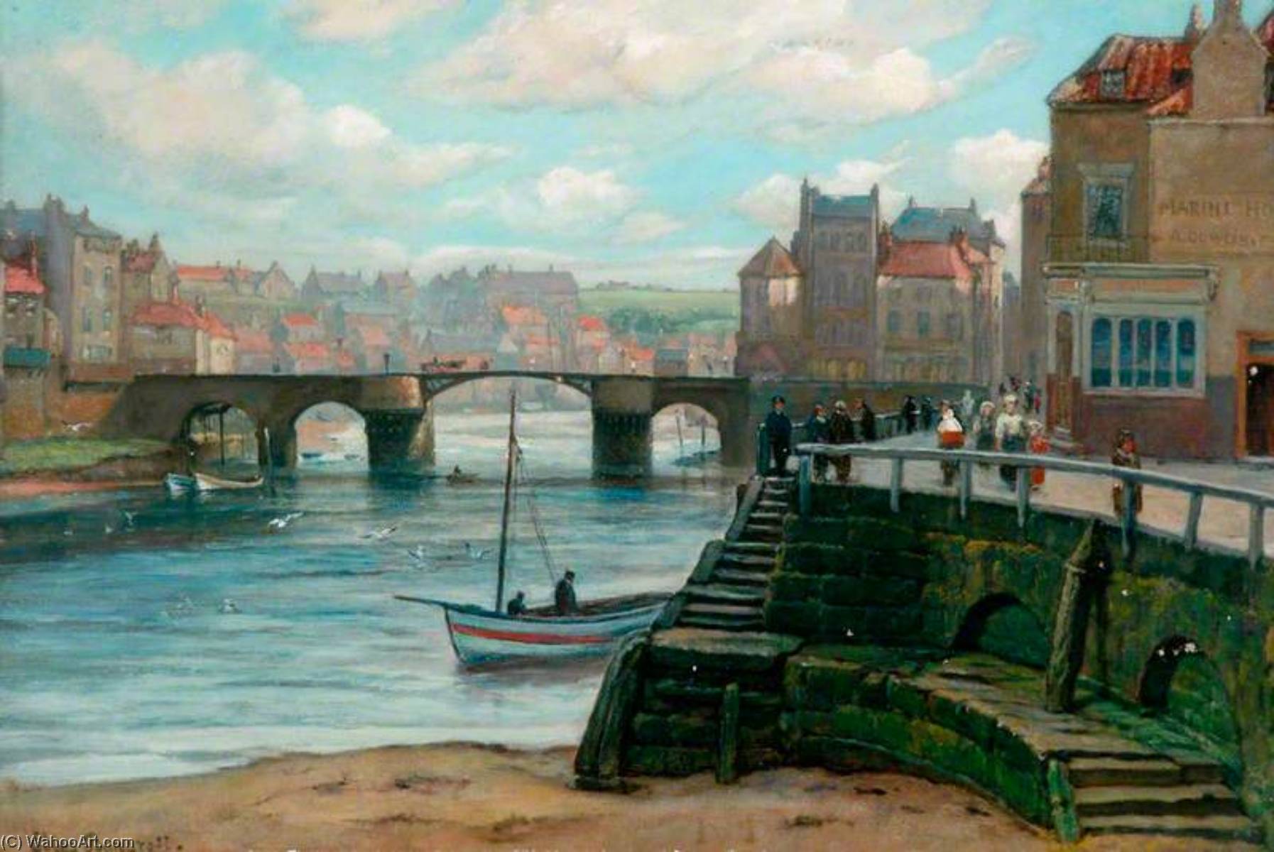 Wikioo.org - The Encyclopedia of Fine Arts - Painting, Artwork by Elias Bancroft - Whitby with Its Original Town Bridge