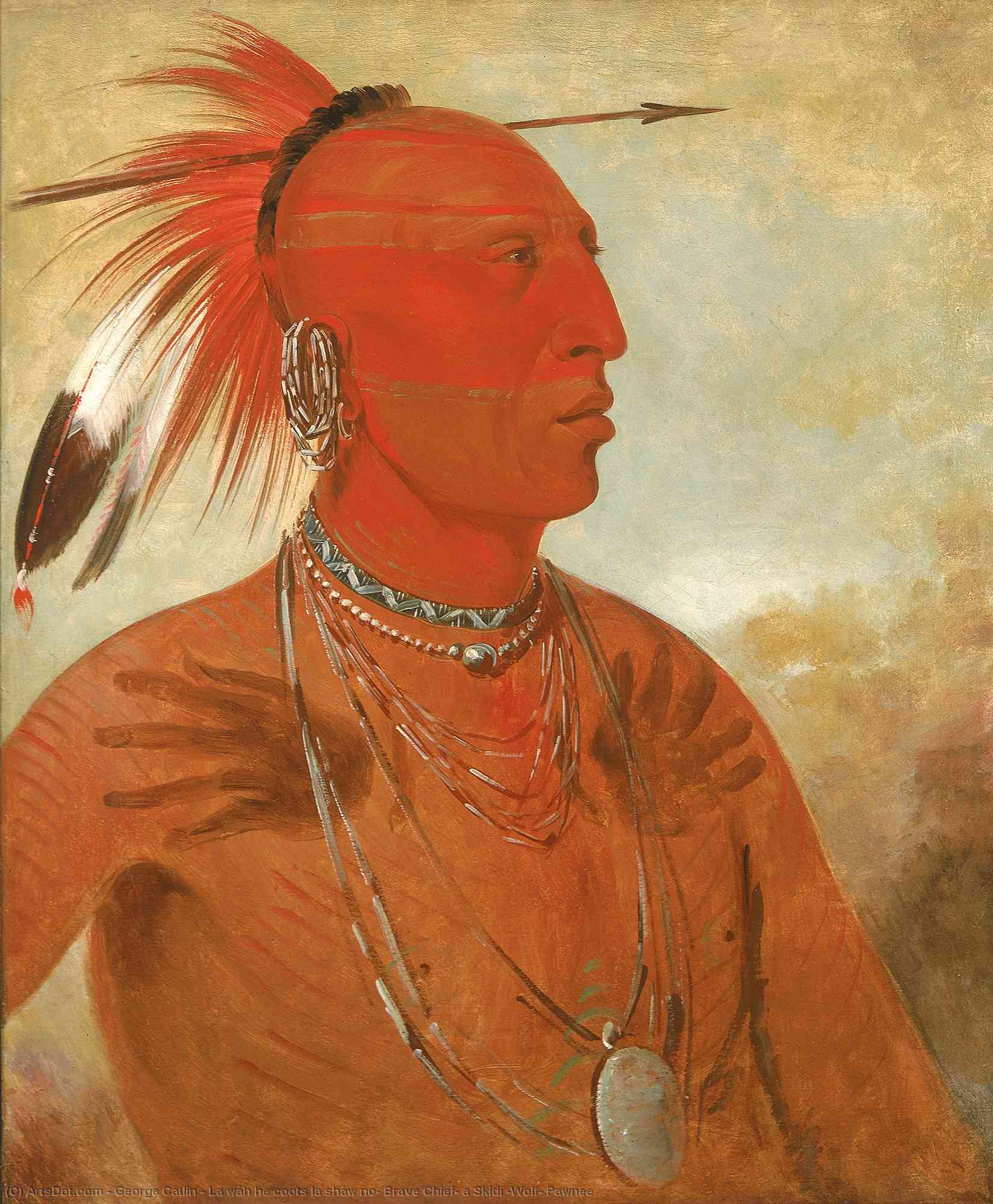 Wikioo.org - The Encyclopedia of Fine Arts - Painting, Artwork by George Catlin - La wáh he coots la sháw no, Brave Chief, a Skidi (Wolf) Pawnee