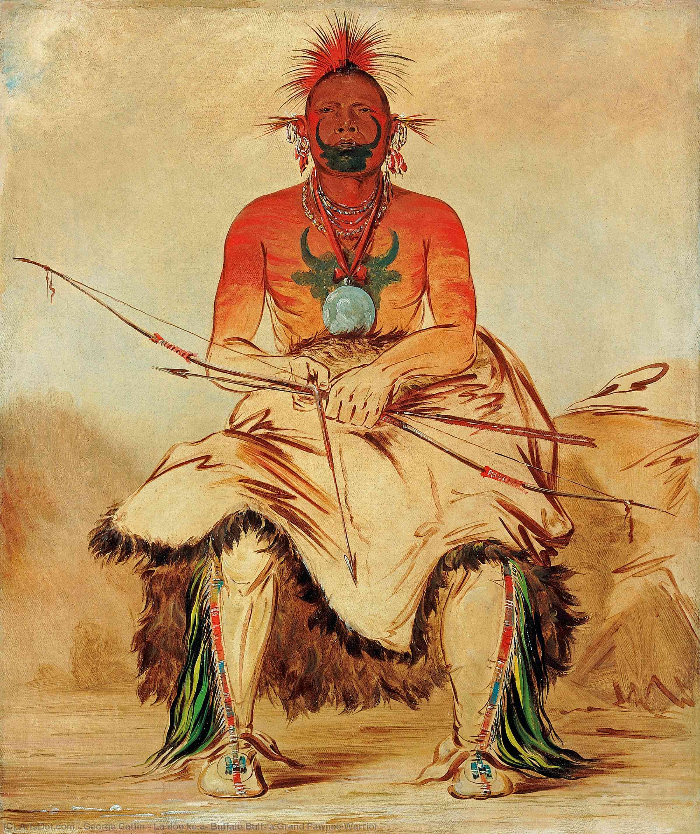 Wikioo.org - Bách khoa toàn thư về mỹ thuật - Vẽ tranh, Tác phẩm nghệ thuật George Catlin - La dóo ke a, Buffalo Bull, a Grand Pawnee Warrior