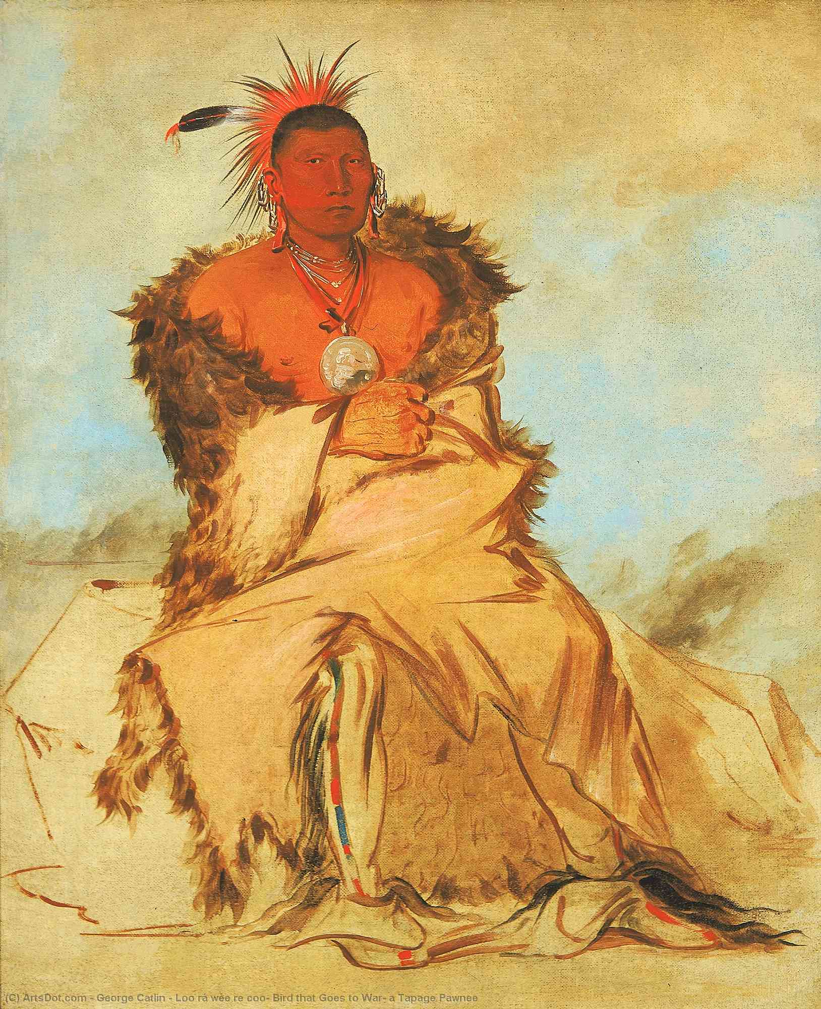Wikioo.org - The Encyclopedia of Fine Arts - Painting, Artwork by George Catlin - Loo rá wée re coo, Bird that Goes to War, a Tapage Pawnee