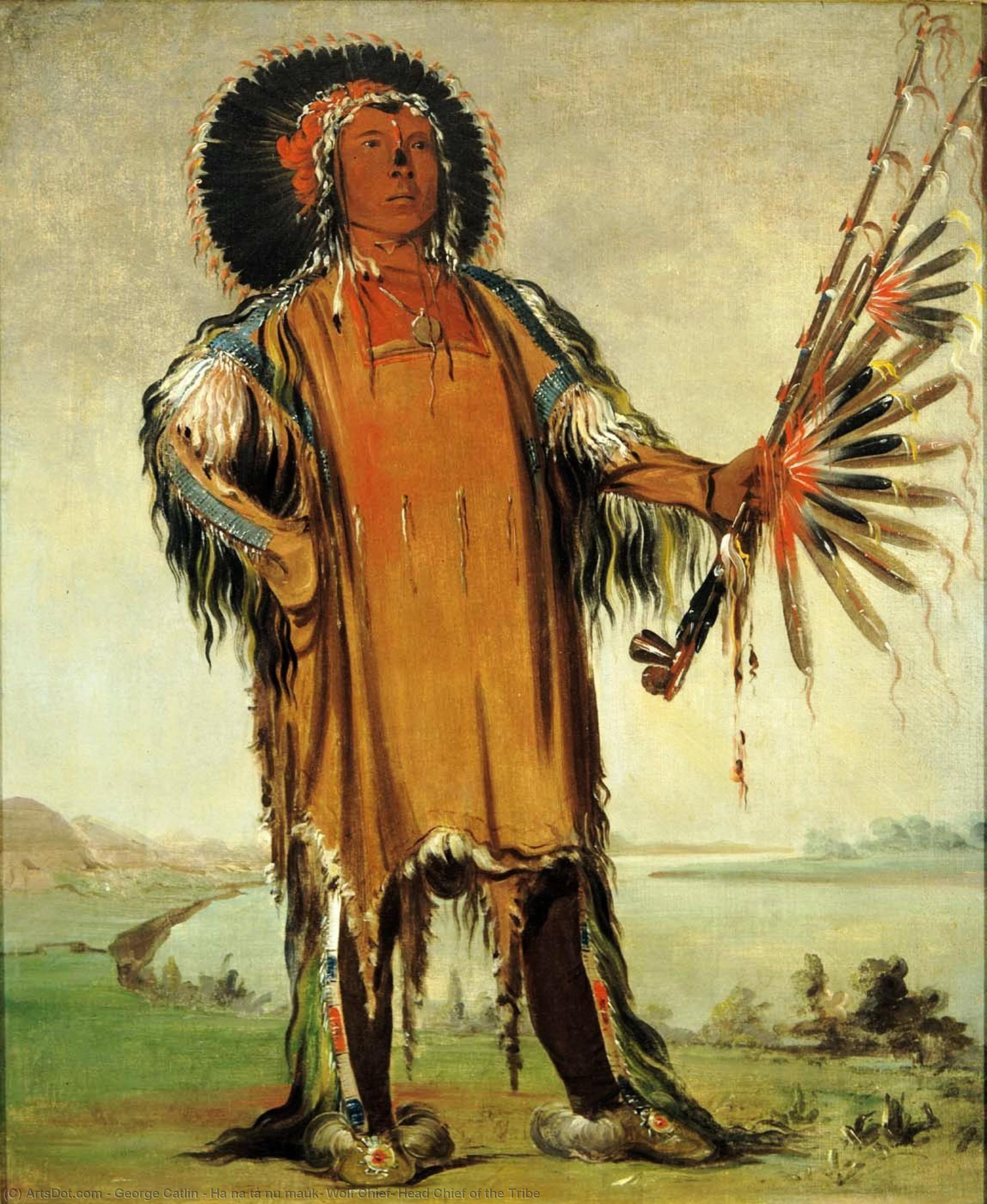Wikioo.org - The Encyclopedia of Fine Arts - Painting, Artwork by George Catlin - Ha na tá nu maúk, Wolf Chief, Head Chief of the Tribe