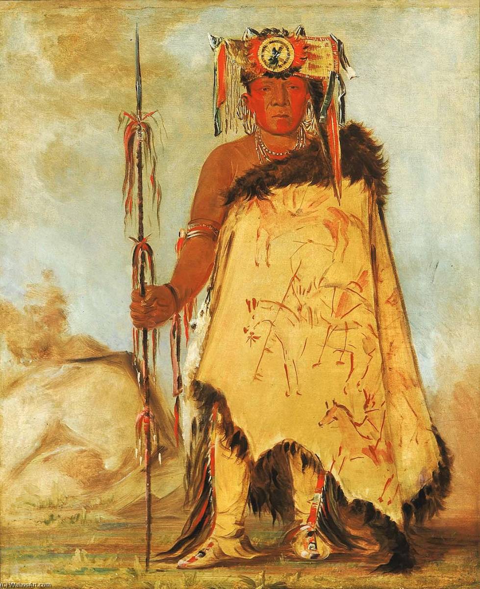 Wikioo.org - The Encyclopedia of Fine Arts - Painting, Artwork by George Catlin - La wée re coo re shaw wee, War Chief, a Republican Pawnee